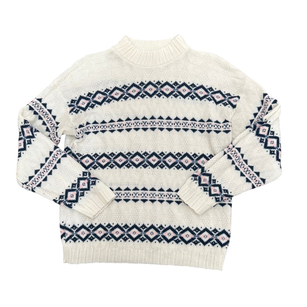 Rose Sweater Womens Size L White Geometric Design